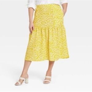 WHO What Wear Women’s Yellow Citrus Leopard Print Tiered Midi Skirt